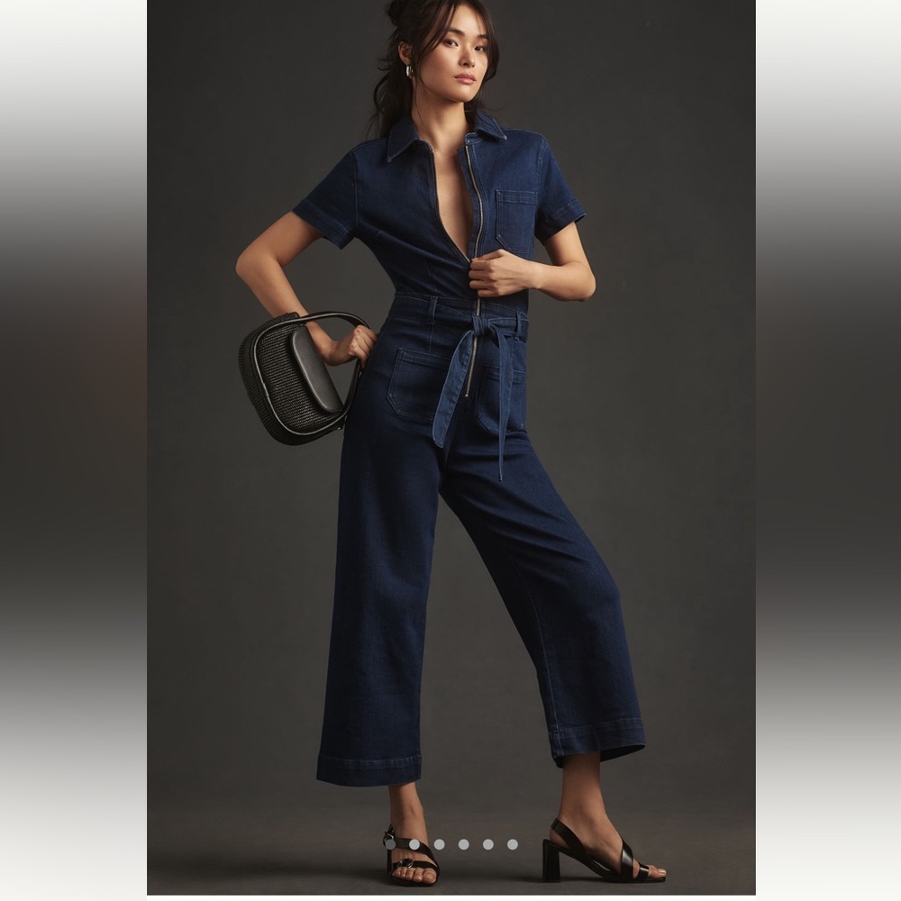 NWT Anthropologie The Colette Weekend Denim Jumpsuit by Maeve in Dark Denim Sz 0